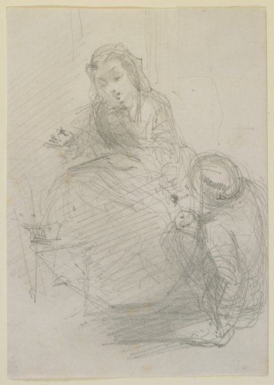 Twee figuren: een meisje zittend en een man op de grond links van haar, ca. 1855-59 door James Abbott McNeill Whistler